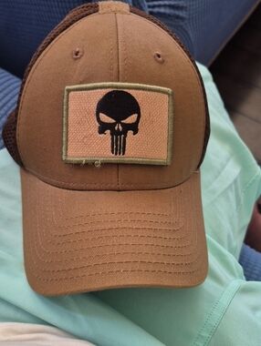 Brown Mesh Back Trucker Cap with Skull Patch RAPDOM